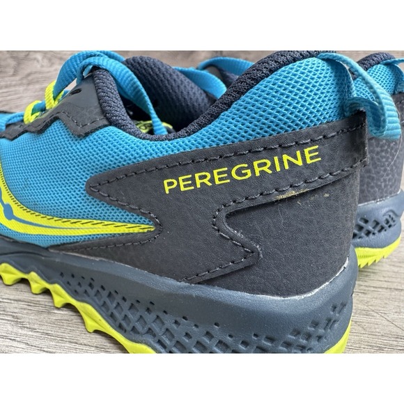 Saucony Kids Boys Peregrine KDZ Shoes Athletic Sneakers Blue/Citron Size 1M - Picture 8 of 14